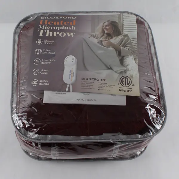 Biddeford MPH203-18 Red Heated Microplush Throw Blanket 13' Cord 10 Settings