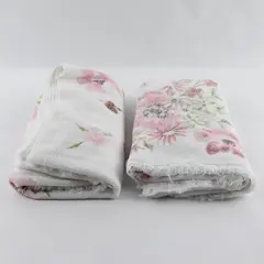 Lot Of 2 Vintage Fieldcrest Matching Pink Floral On White Bath Towels 25" x 40"