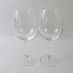 Lot Of 2 Unbranded/Unmarked Matching Clear Glass Red Wine Glasses 9.5" Tall