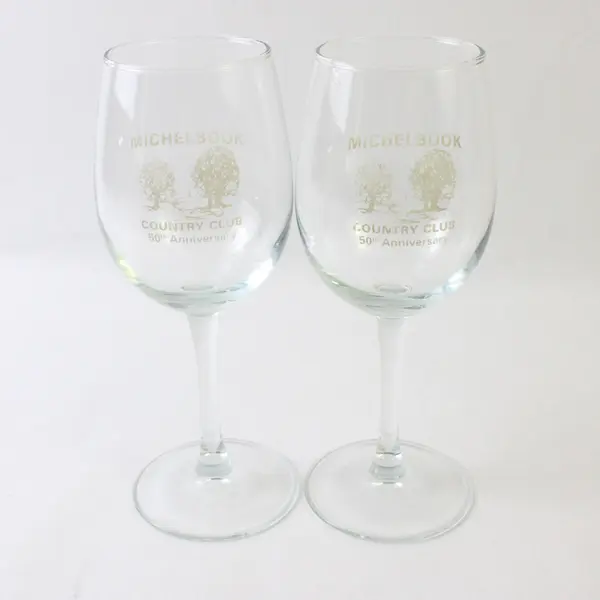 Lot of 2 MICHELBOOK Country Club 50th Anniversary Clear Wine Glasses