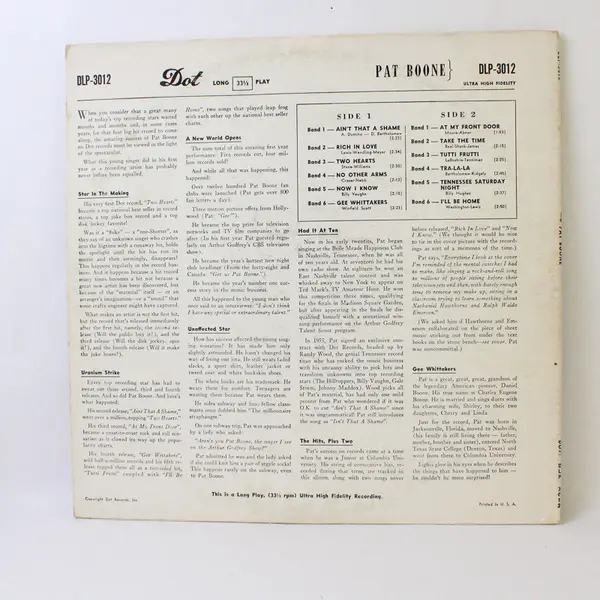 Pat Boone 12" Vinyl Record