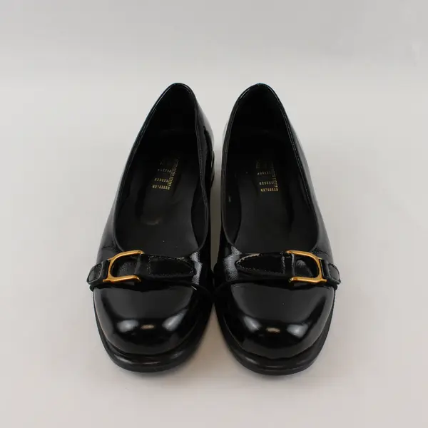 Efetti Women's 39 (8.5-9) Black Patent Leather w/Gold Buckles Slip-On Loafers