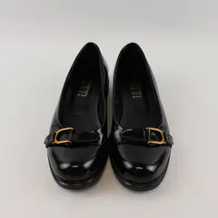 Efetti Women's 39 (8.5-9) Black Patent Leather w/Gold Buckles Slip-On Loafers
