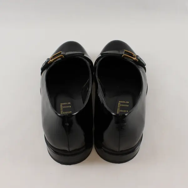 Efetti Women's 39 (8.5-9) Black Patent Leather w/Gold Buckles Slip-On Loafers
