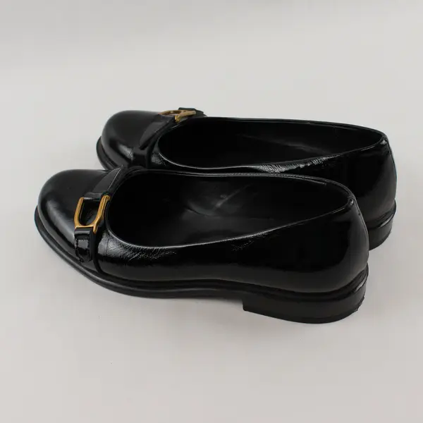 Efetti Women's 39 (8.5-9) Black Patent Leather w/Gold Buckles Slip-On Loafers