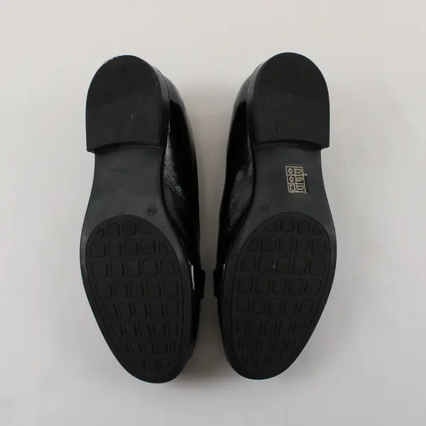 Efetti Women's 39 (8.5-9) Black Patent Leather w/Gold Buckles Slip-On Loafers