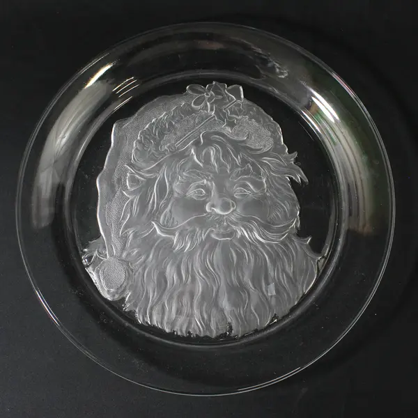 Vintage Toscany Crystal Etched Santa Christmas Serving Platter  14"