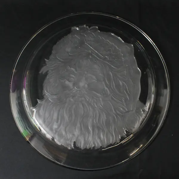 Vintage Toscany Crystal Etched Santa Christmas Serving Platter  14"