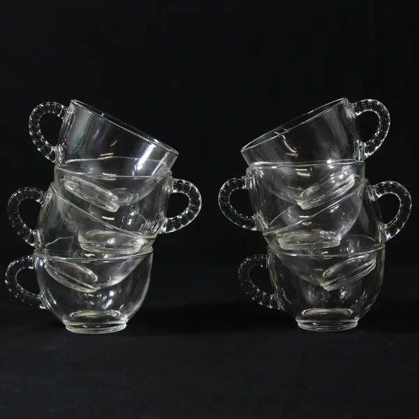 Set Of 8 Vintage Homestead by Federal Glass Beaded Handle Punch Cups 