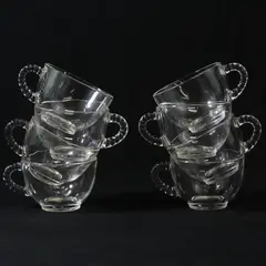 Set Of 8 Vintage Homestead by Federal Glass Beaded Handle Punch Cups 