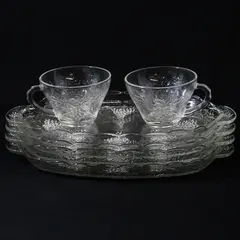 Set of 4 Anchor Hocking Grape Snack Trays 2 Cups Clear Glass