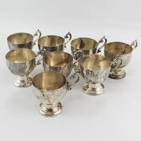 Lot of 8 Footed Silverplate Punch Cups Crown Maker's Mark