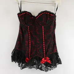 Frederick's of Hollywood Red Black Lace Trim Corset Size 34 Bows