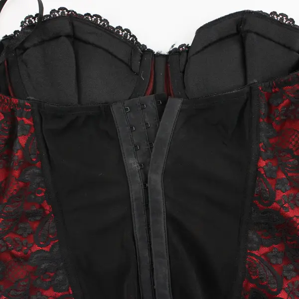Frederick's of Hollywood Red Black Lace Trim Corset Size 34 Bows