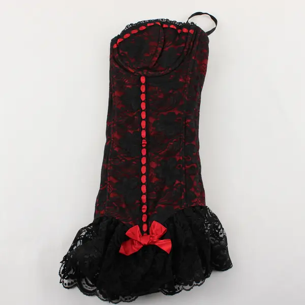 Frederick's of Hollywood Red Black Lace Trim Corset Size 34 Bows