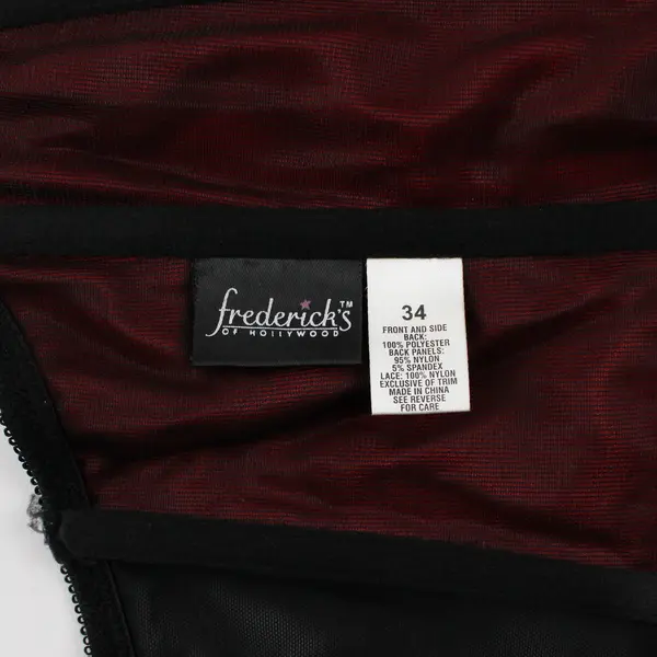 Frederick's of Hollywood Red Black Lace Trim Corset Size 34 Bows