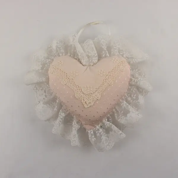 Brown Sugar Designs Blush Heart Decorative Hanging Pillow Lace Trim