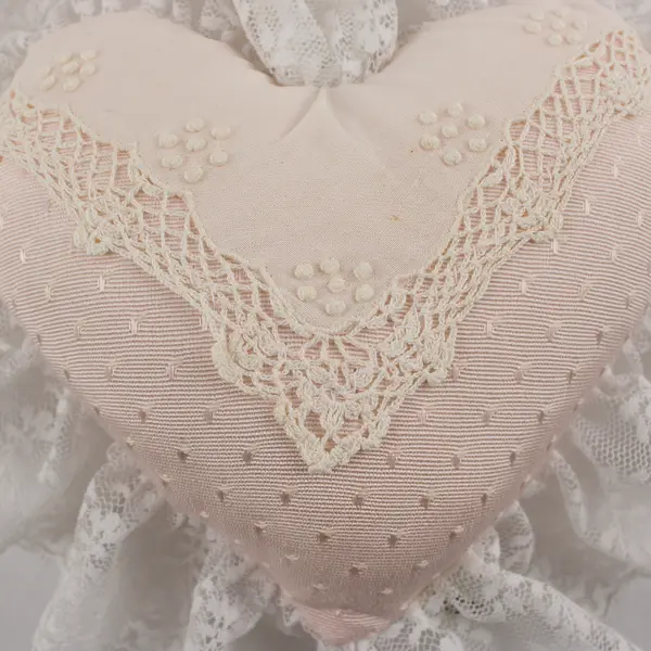 Brown Sugar Designs Blush Heart Decorative Hanging Pillow Lace Trim