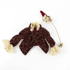 VTG Lacy Gold-Embroidered Red Velvet Doll Jacket and Parasol Toy Accessories