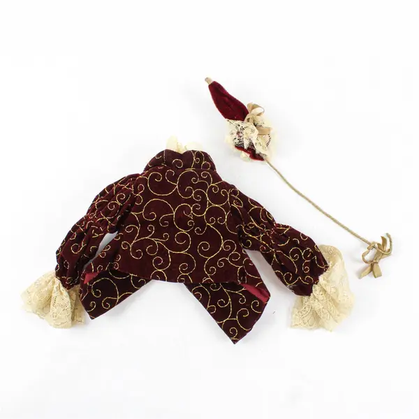 VTG Lacy Gold-Embroidered Red Velvet Doll Jacket and Parasol Toy Accessories