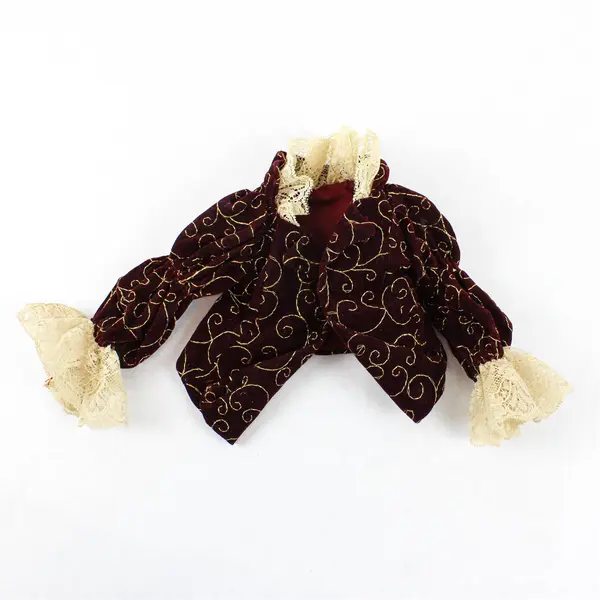 VTG Lacy Gold-Embroidered Red Velvet Doll Jacket and Parasol Toy Accessories
