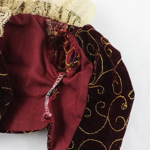VTG Lacy Gold-Embroidered Red Velvet Doll Jacket and Parasol Toy Accessories
