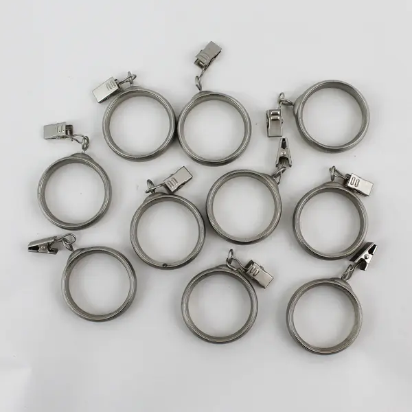 Set of 10 Metal Curtain Rings With Clips 