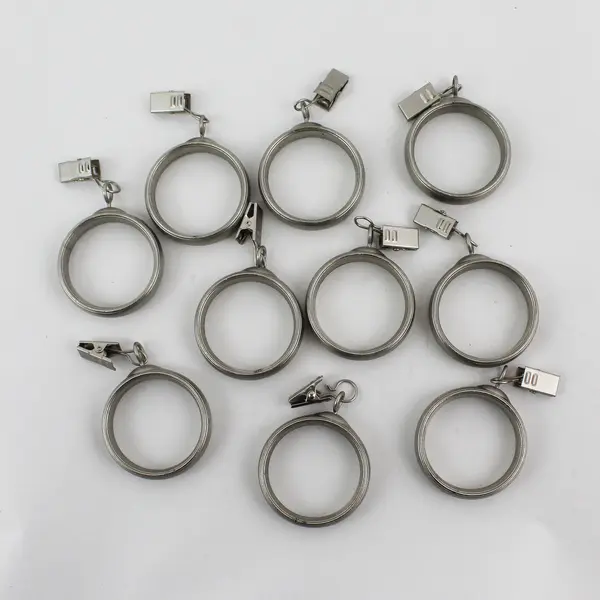 Set of 10 Metal Curtain Rings With Clips 