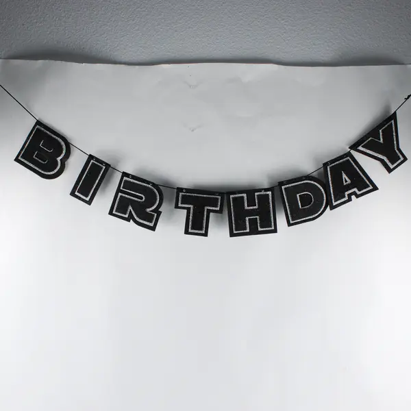 Black and Silver Glittery Happy Birthday Foam Banner 8-1/2 ft Total