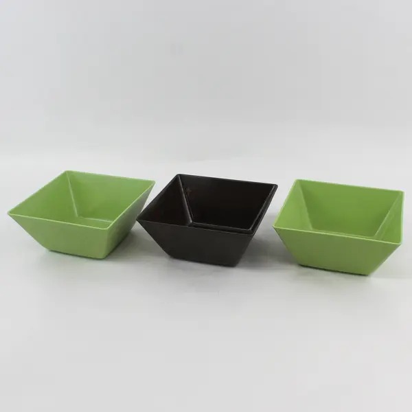 Home Everyday Set of 3 Melamine Square Bowls Brown Green