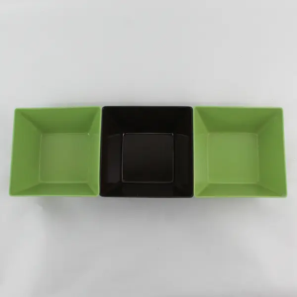 Home Everyday Set of 3 Melamine Square Bowls Brown Green