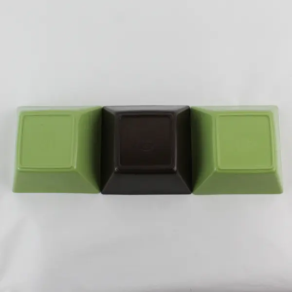 Home Everyday Set of 3 Melamine Square Bowls Brown Green