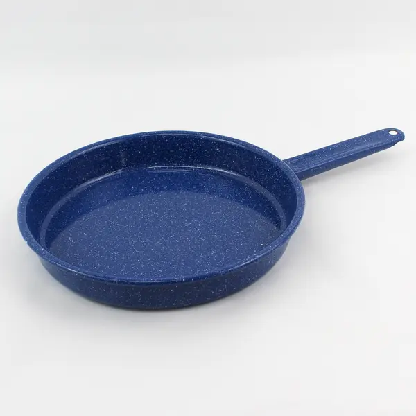 Vintage Blue Speckled Enamelware Skillet Frying Pan 10.5 inches
