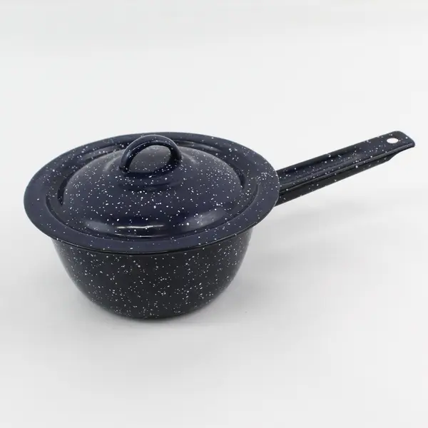 Vintage Dark Blue Speckled 6.25" Enamelware Lidded Saucepan Perfect Camping 