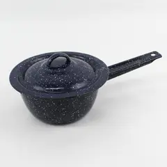 Vintage Dark Blue Speckled 6.25" Enamelware Lidded Saucepan Perfect Camping 
