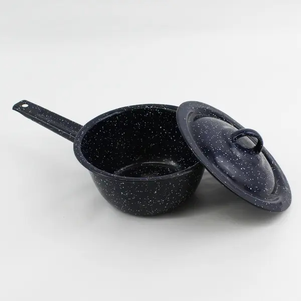 Vintage Dark Blue Speckled 6.25" Enamelware Lidded Saucepan Perfect Camping 