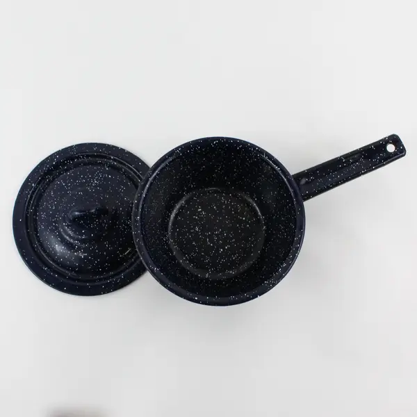 Vintage Dark Blue Speckled 6.25" Enamelware Lidded Saucepan Perfect Camping 