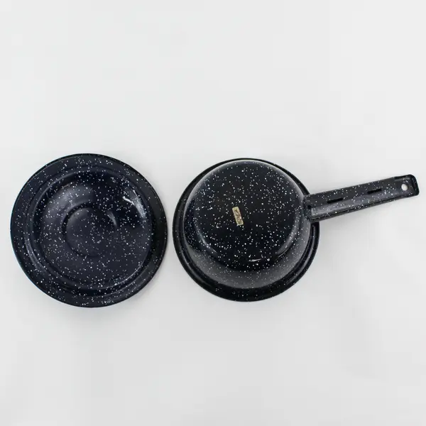 Vintage Dark Blue Speckled 6.25" Enamelware Lidded Saucepan Perfect Camping 