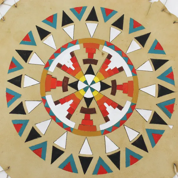 Hand Painted And Handmade Tribal Leather Shield 19"