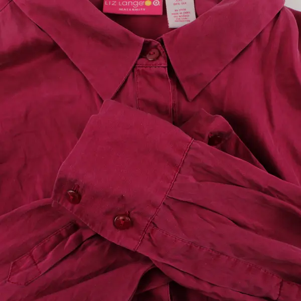 Liz Lange Maternity Magenta Long-Sleeved Silk Blouse Women's XXL