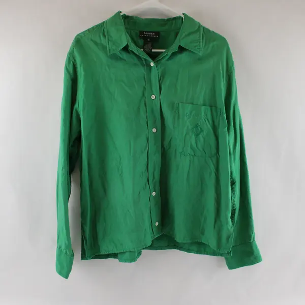 Lauren Ralph Lauren Green Long-Sleeved Silk Button-Up Women's Size 16