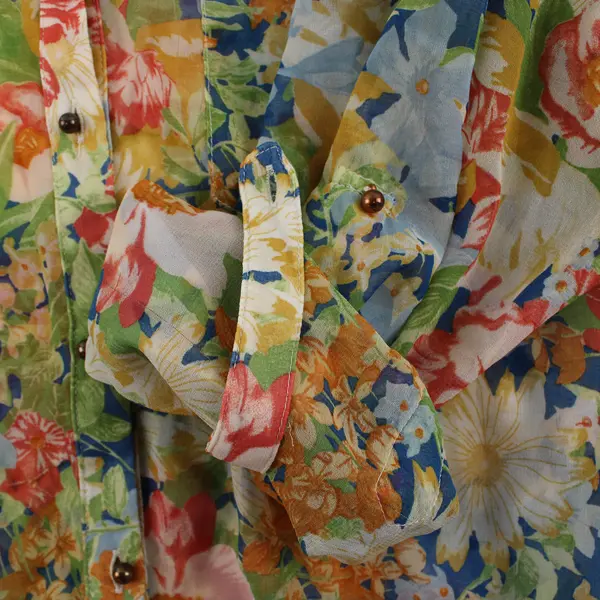 Suite Blanco Sheer Multicolor Floral Button-Up Blouse Women's Large