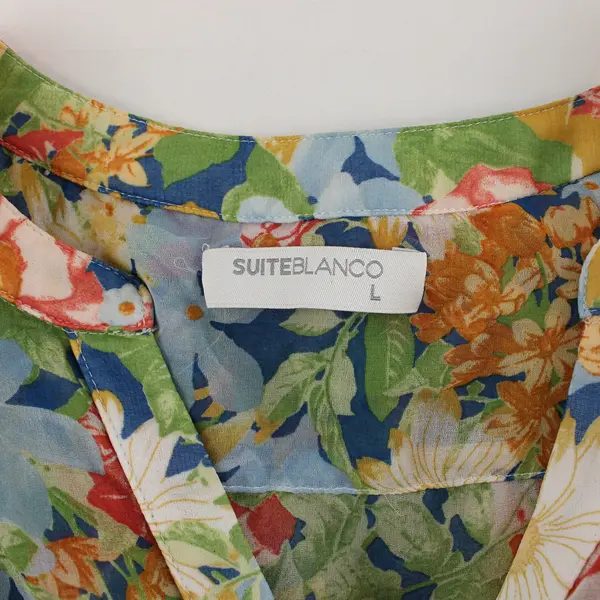 Suite Blanco Sheer Multicolor Floral Button-Up Blouse Women's Large