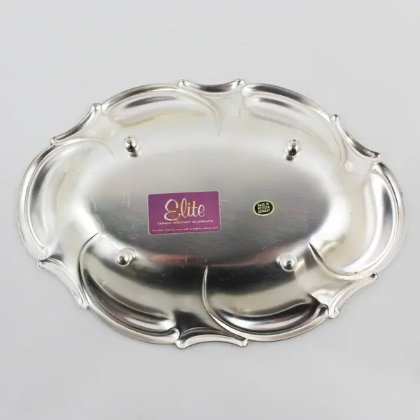 Elite 4 Footed Oval Scalloped Rim Silver Plate Tray Hoka West Germany