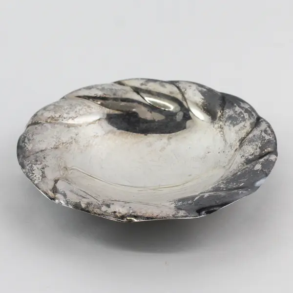 3 Footed 7.5"  Silver Plate Dish Spiral Rim Pattern West Germany