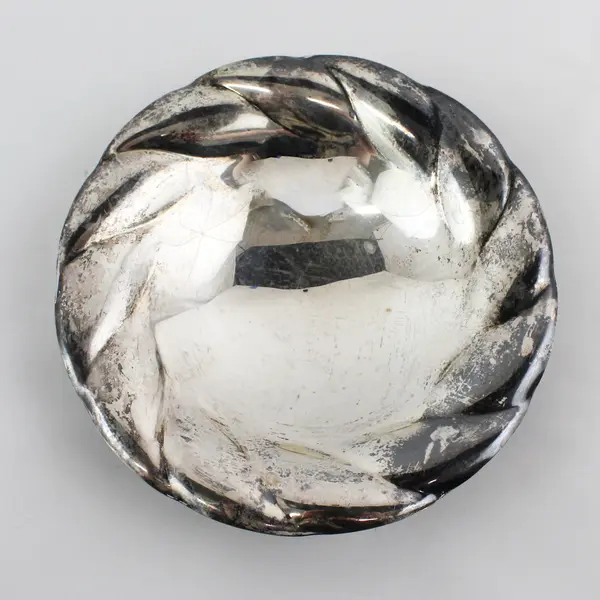 3 Footed 7.5"  Silver Plate Dish Spiral Rim Pattern West Germany