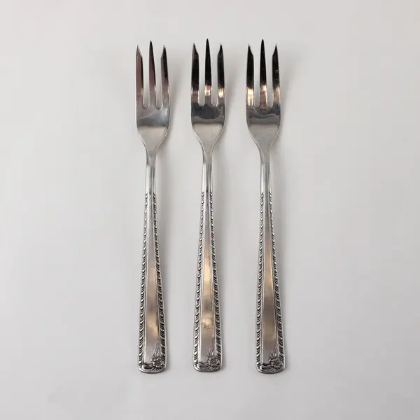 Three 18/8 Stainless Rose Gadroon Dessert Forks by Lauffer Made in Germany