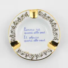 Limoges France  Porcelain Ashtray Trinket Valette French Quote Gold Trim
