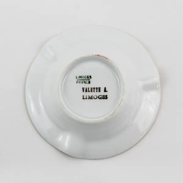Limoges France  Porcelain Ashtray Trinket Valette French Quote Gold Trim