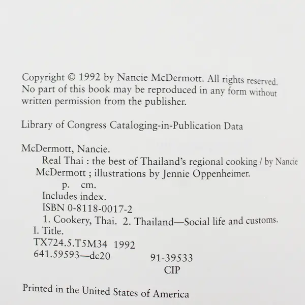 Real Thai : The Best of Thailand's Regional Cooking by Nancie McDermott 1992 PB